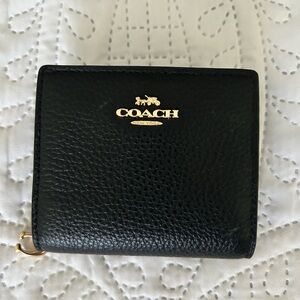 Coach Compact Black Wallet with Gold Detail